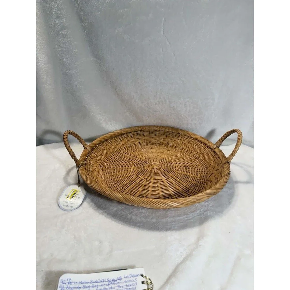 Threshold Studio McGee Round Basket 18” Handwoven Tray Dual Handles Read